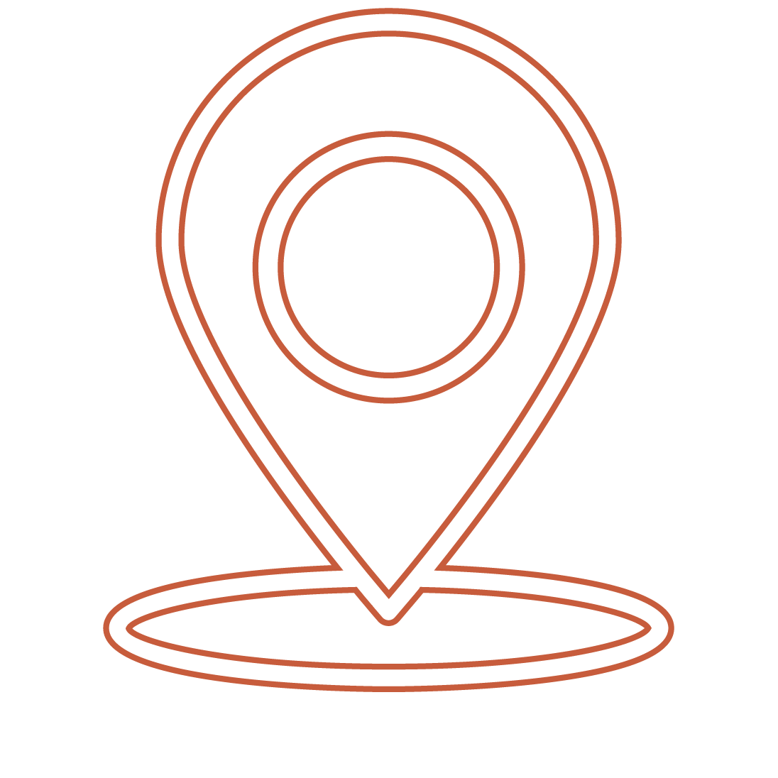 Symbolische Standortmarkierung in orangefarbenen Linien auf transparentem Hintergrund